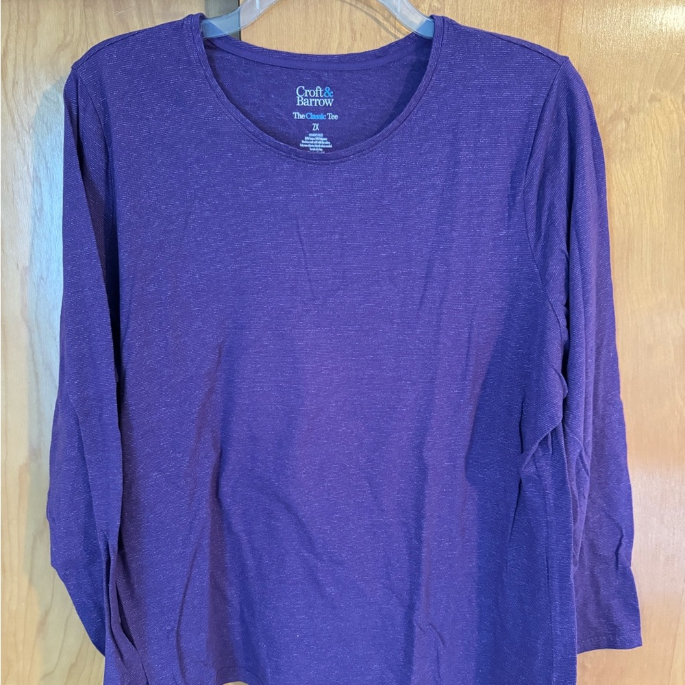Croft & Barrow Essentials Long Sleeve Lurex Tee Size 2X - Purple